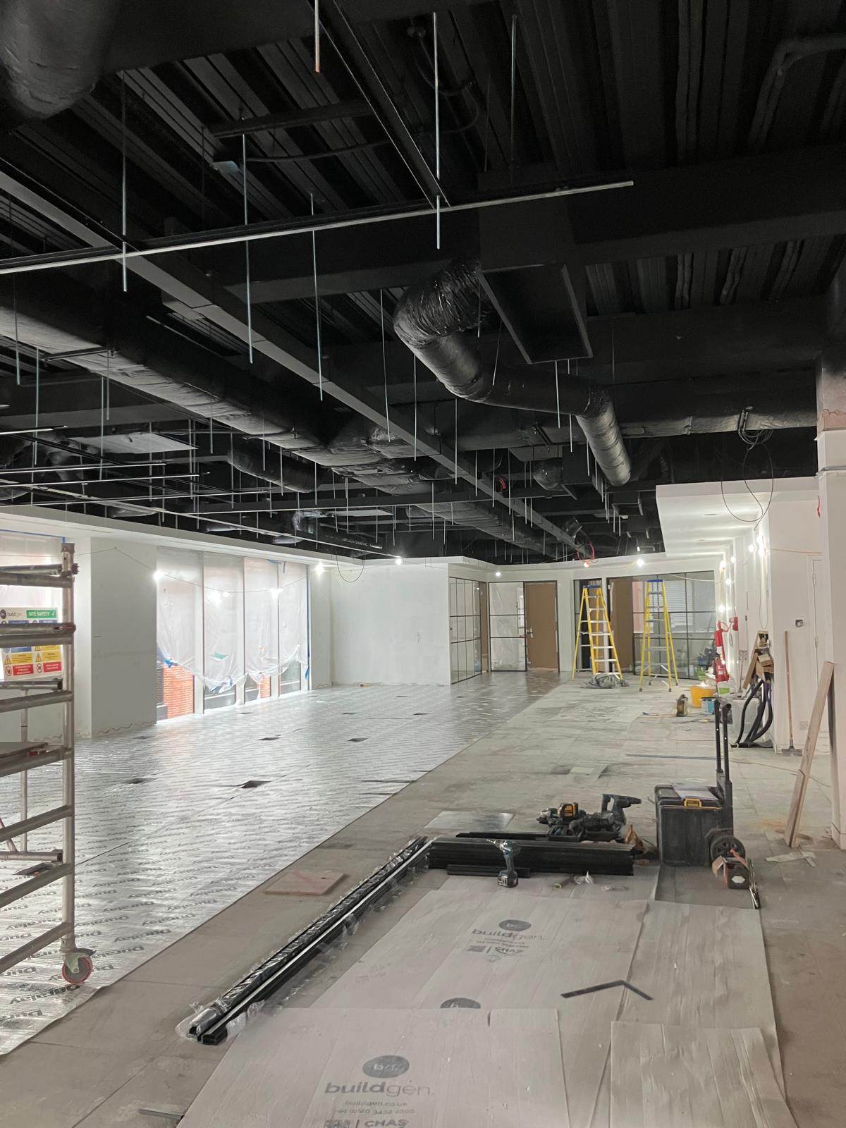 Ceiling and wall finishes in progress